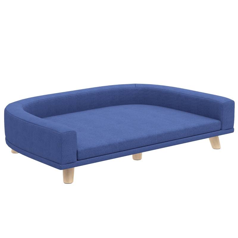 Canapé pour chien en bois d'eucalyptus, polyester bleu, 98 x 67 x 25 cm - PANGIVO - Image 1