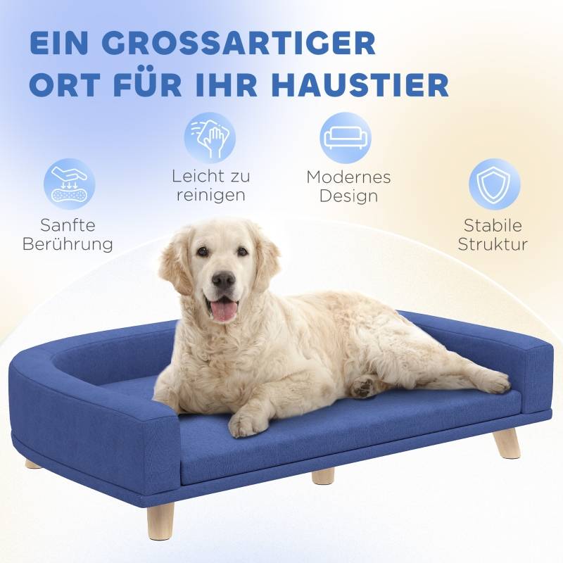 Canapé pour chien en bois d'eucalyptus, polyester bleu, 98 x 67 x 25 cm - PANGIVO - Image 7