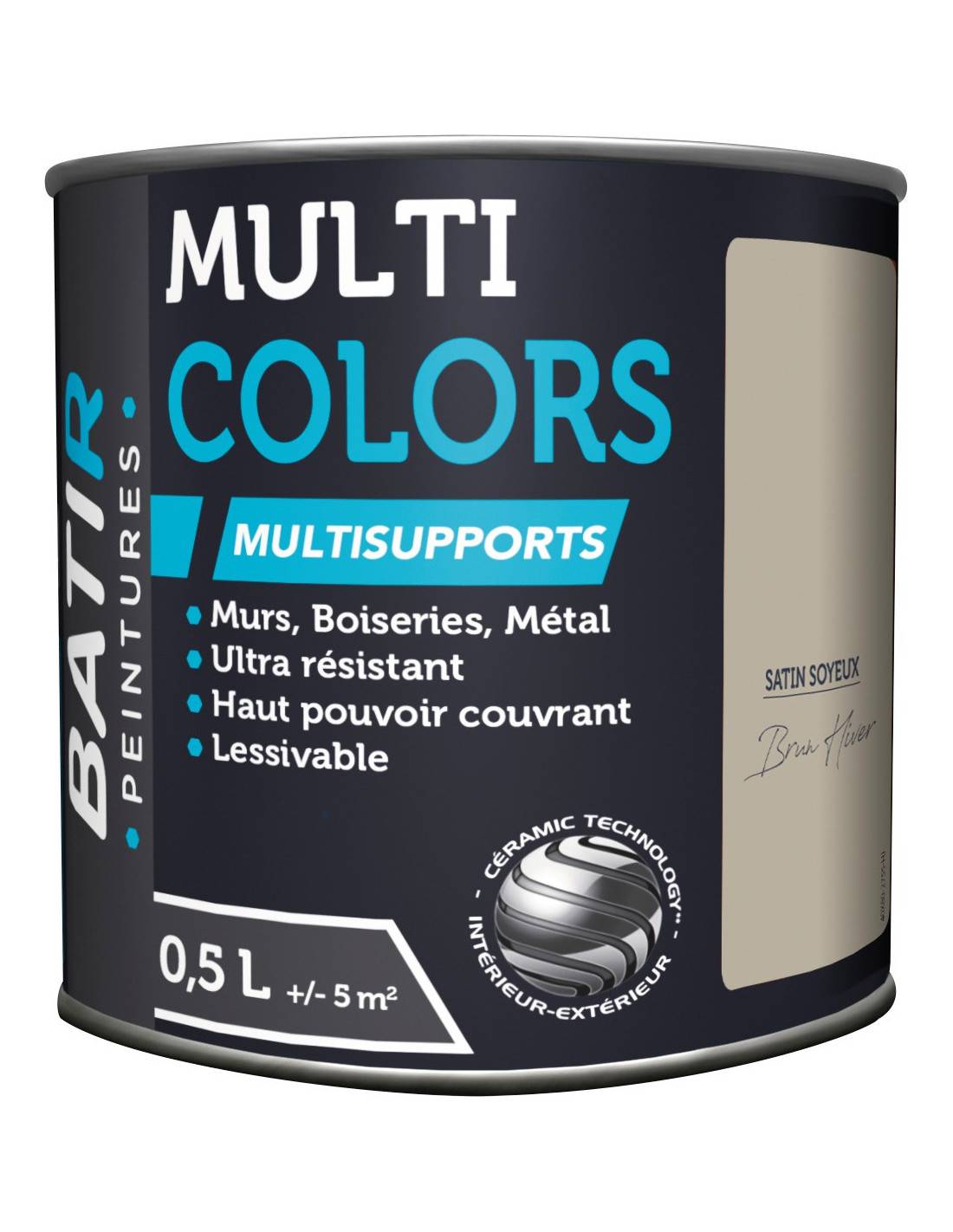 Peinture Batir Multi-supports Satin Soyeux 0,5 L Brun Hiver