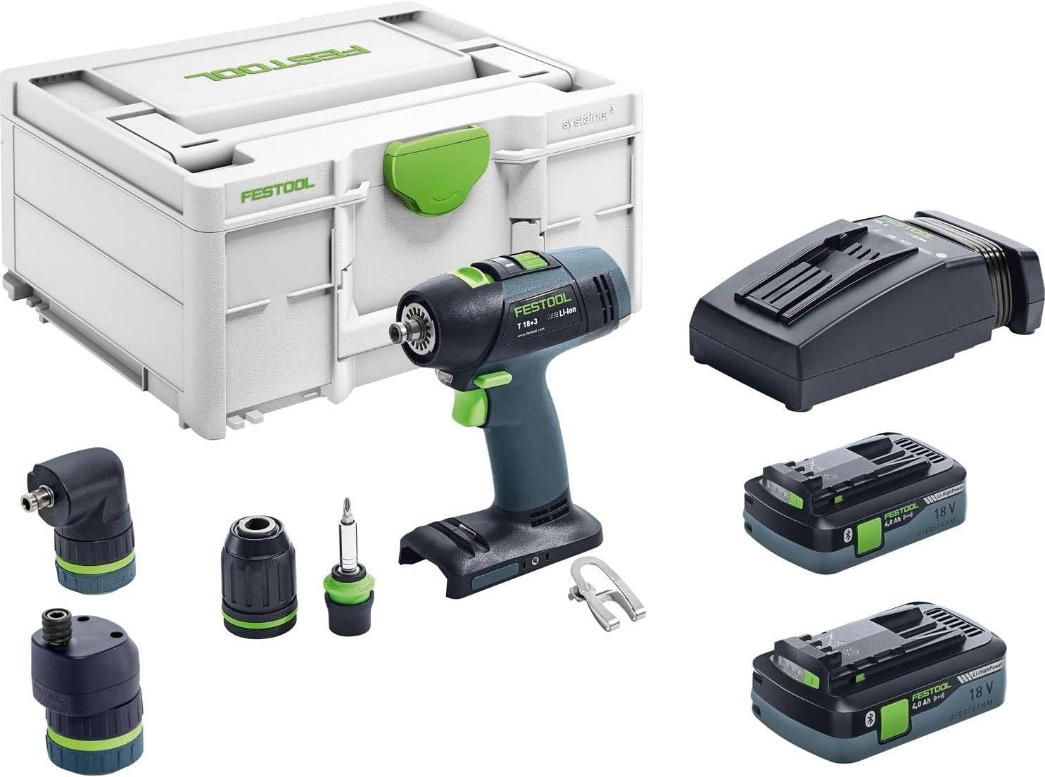 Perceuse visseuse sans fil T 18+3 HPC 4.0 I-Set - FESTOOL - avec 2 batteries 18V 4.0Ah - chargeur - accessoires - Systainer - 576989 - Image 1