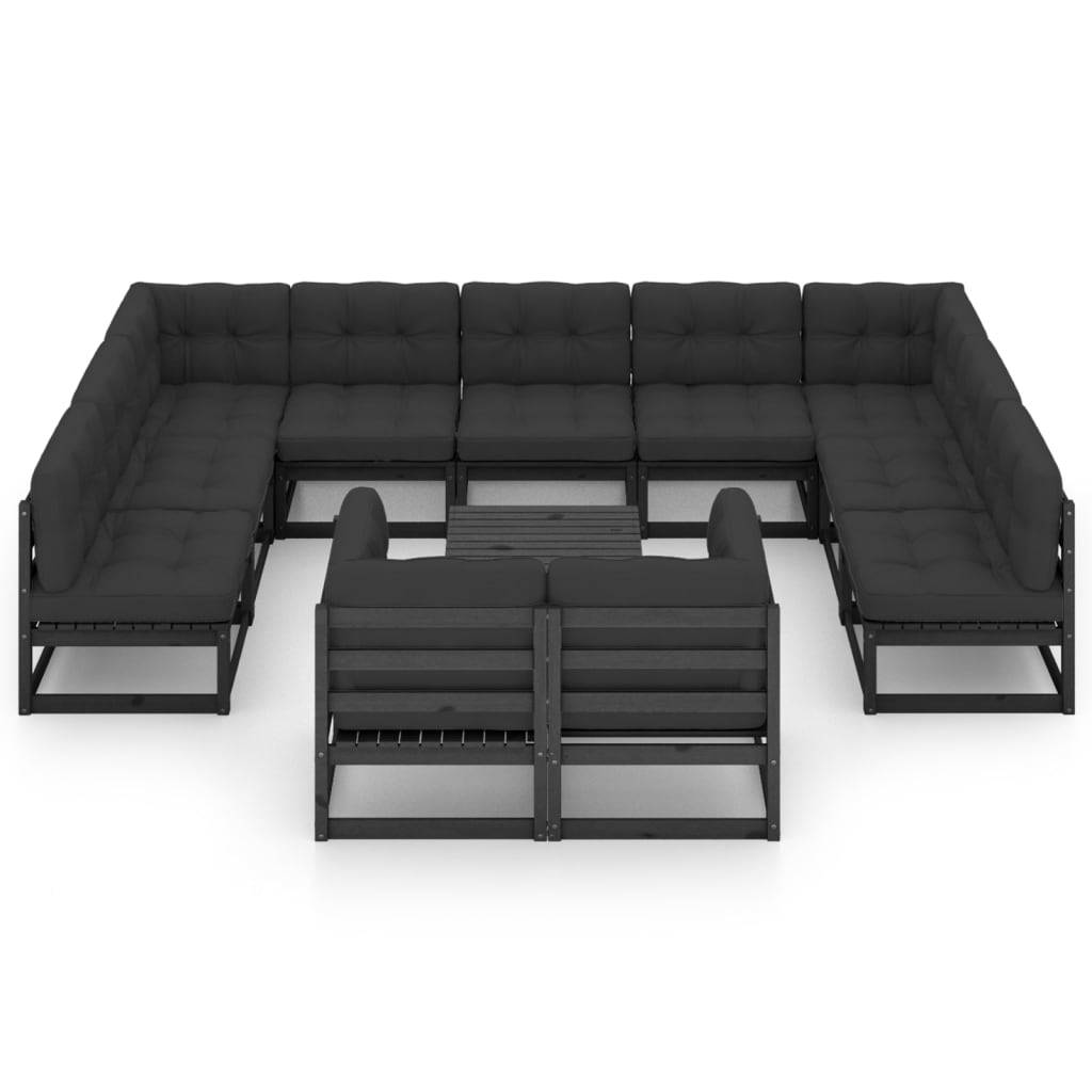 Helloshop26 - Salon de jardin meuble d'extérieur ensemble de mobilier 12 pièces avec coussins noir bois de pin massif - Image 1