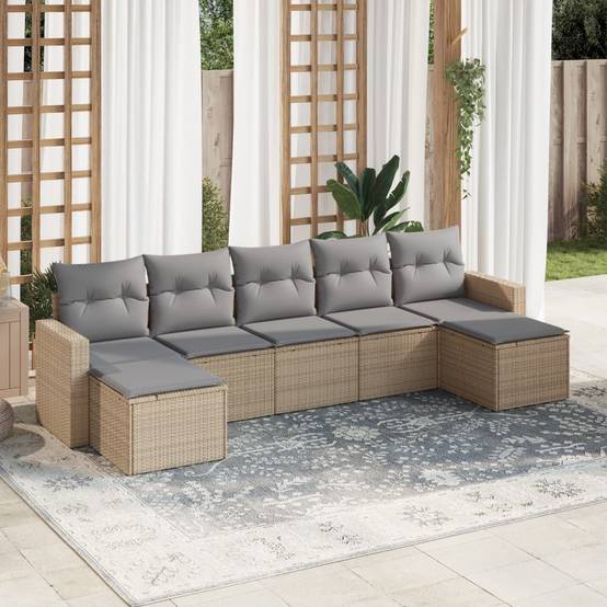 Vidaxl - Salon de jardin avec coussins 7 pcs beige résine tressée vidaXL 3251676 - Image 1