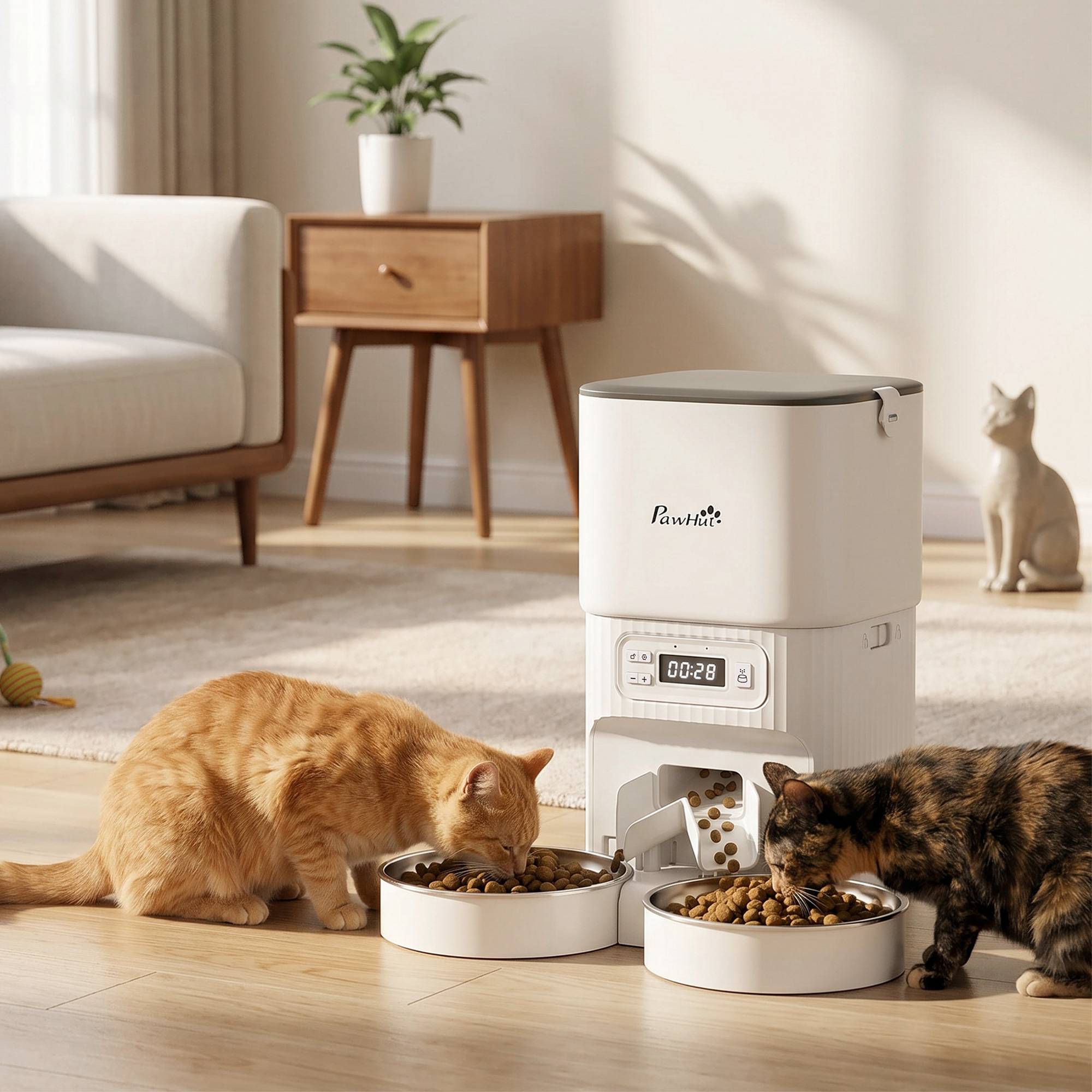 Sans Marque - Automatischer Katzenfutterspender mit Zeitschaltuhr, Portionierung und 2 Edelstahlnäpfen - Image 4