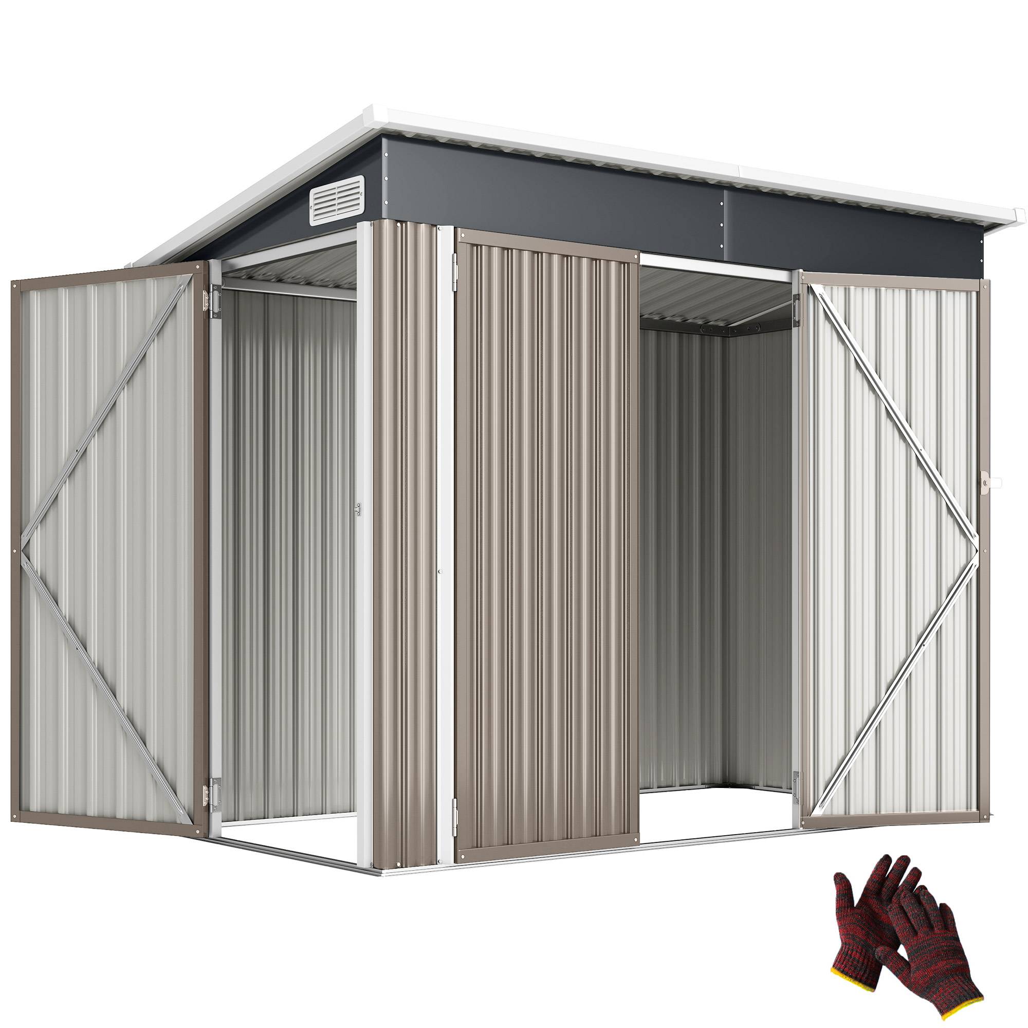 ComfortXL - Abri de jardin métal rangement extérieur 3 portes toit incliné 234x132x185cm gris - ComfortXL Outdoor Living - Image 1