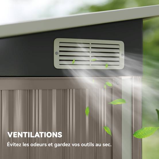ComfortXL - Abri de jardin métal rangement extérieur 3 portes toit incliné 234x132x185cm gris - ComfortXL Outdoor Living - Image 9