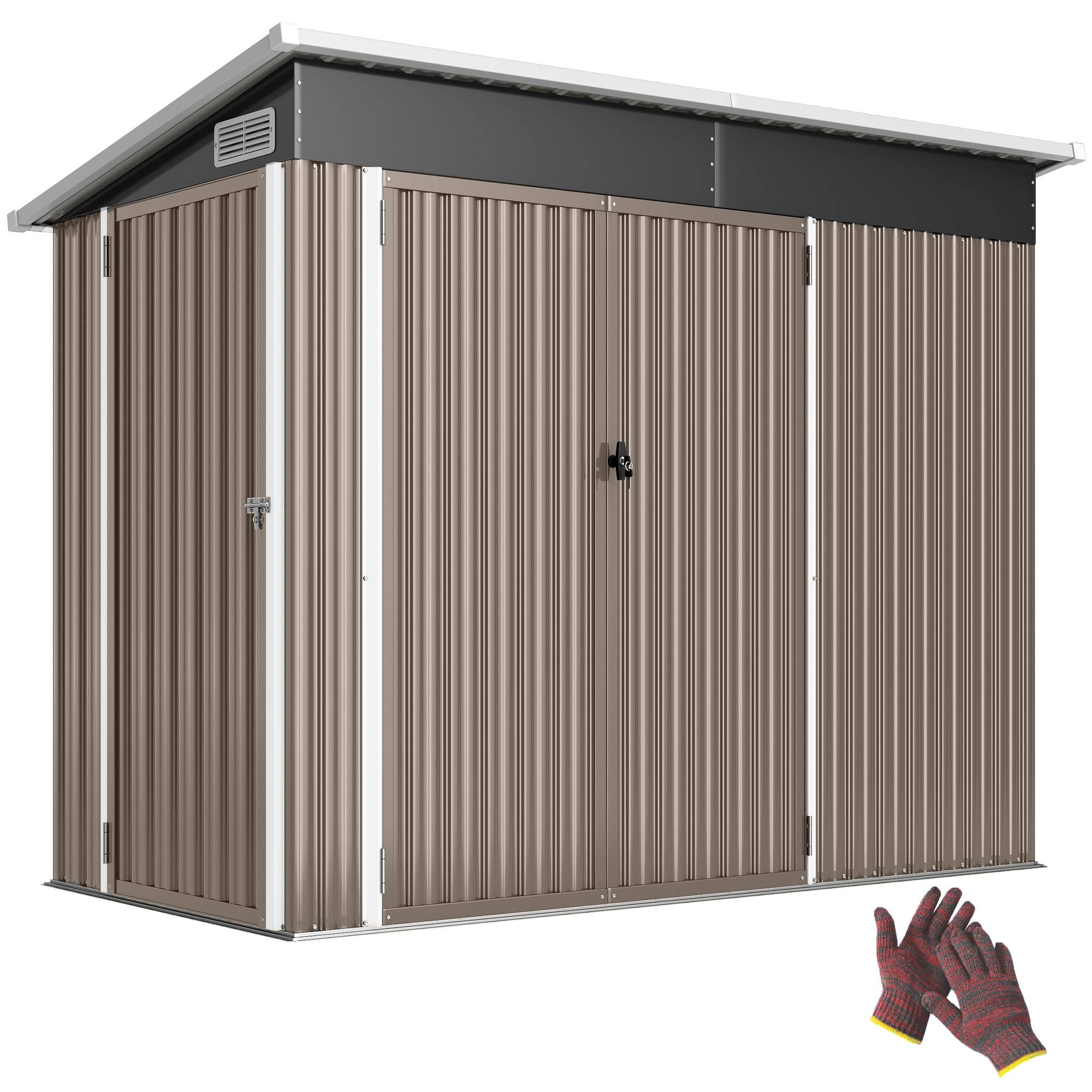 ComfortXL - Abri de jardin métal rangement extérieur 3 portes toit incliné 234x132x185cm gris - ComfortXL Outdoor Living - Image 2
