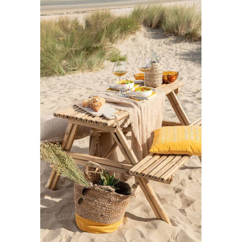 Table avec banc en bois naturel 120x120x77 cm - J-Line - Image 8