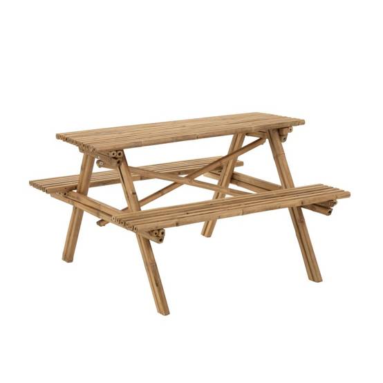 Table avec banc en bois naturel 120x120x77 cm - J-Line - Image 1