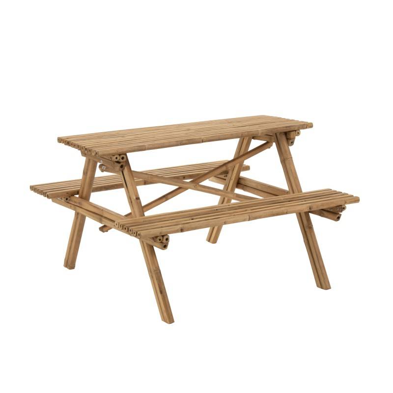 Table avec banc en bois naturel 120x120x77 cm - J-Line - Image 1