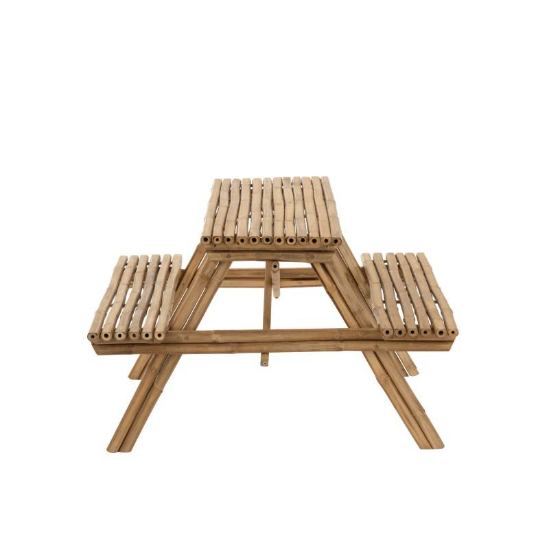 Table avec banc en bois naturel 120x120x77 cm - J-Line - Image 3