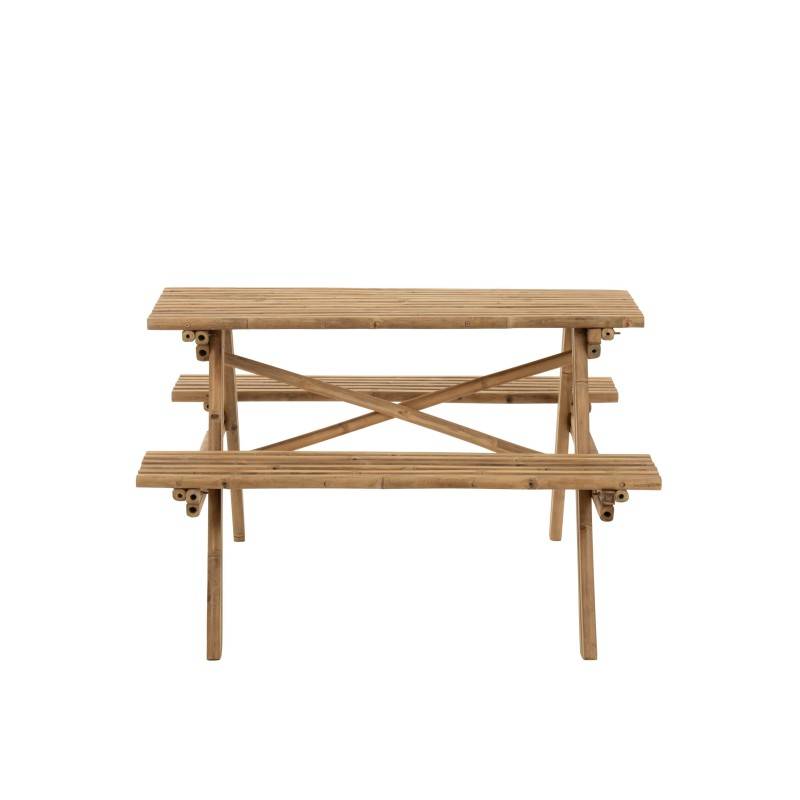 Table avec banc en bois naturel 120x120x77 cm - J-Line - Image 2