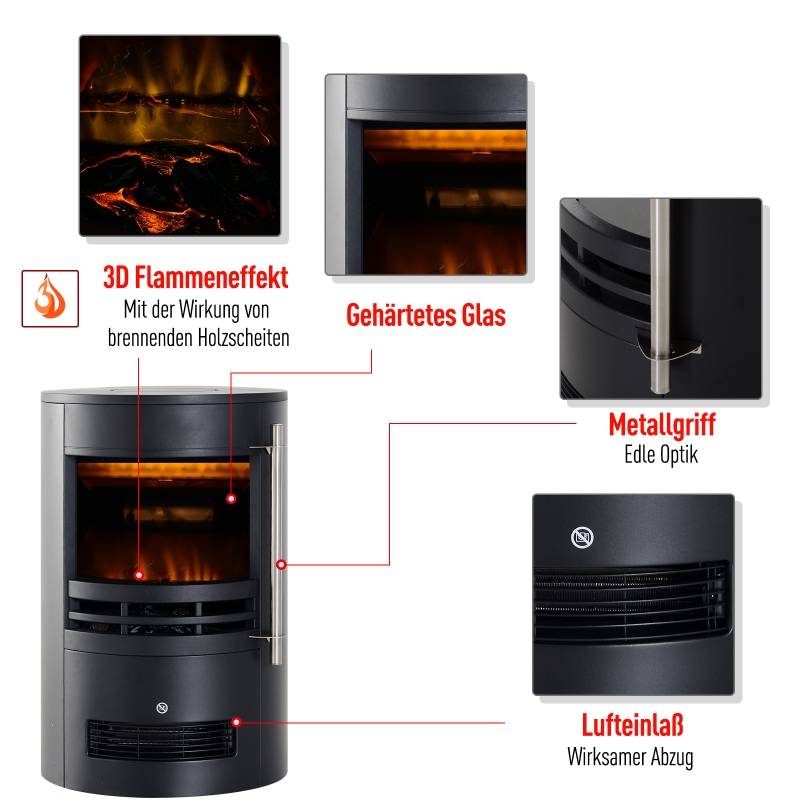 ComfortXL - Poêle électrique 2000W design moderne avec effet flammes pour salon Noir – ComfortXL Outdoor Living - Image 6