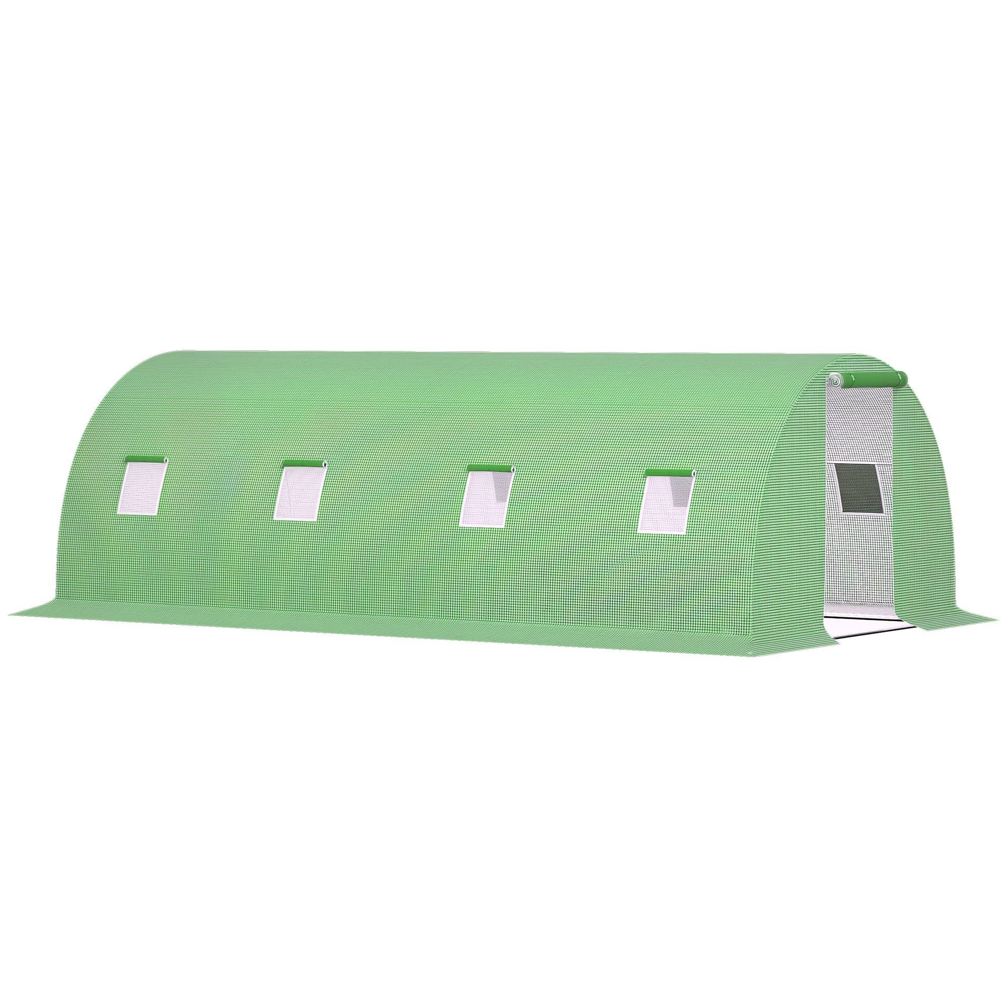 Sans Marque - Serre tunnel 18 m² 6 x 3 x 2 m 8 fenêtres porte enroulable zippée acier galvanisé bâche verte PE haute densité - Image 1