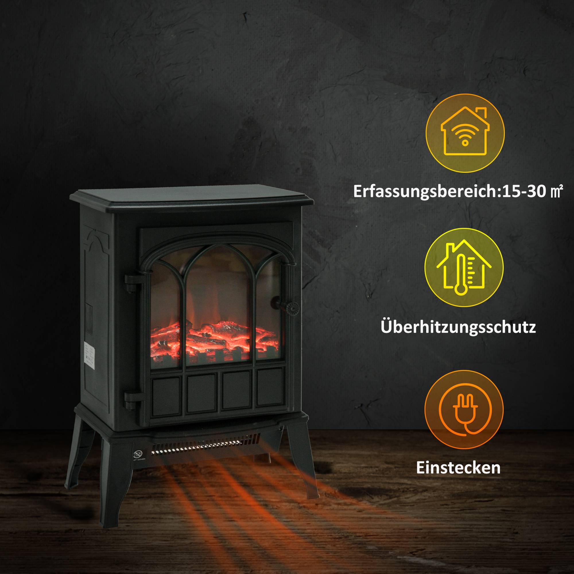 Sans Marque - Cheminée électrique, flammes LED, 1000/2000 W, température et luminosité réglables, métal, 39 x 23 x 56,5 cm - Image 8