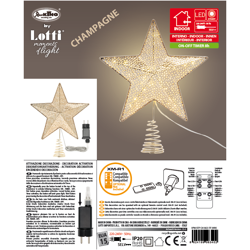 Lotti - Cimier étoile lumineuse à LED Ø25cm en Métal Perforé couleur Champagne Brillant Lotti - Image 3