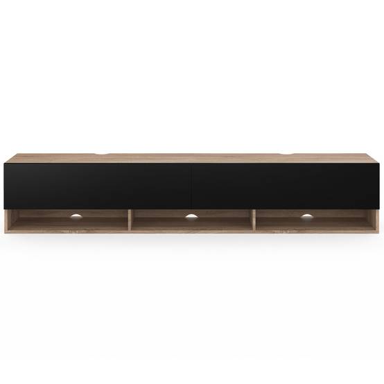 Meuble TV 180 cm suspendu ELIO 2 portes avec étagère bois et noir - Image 3