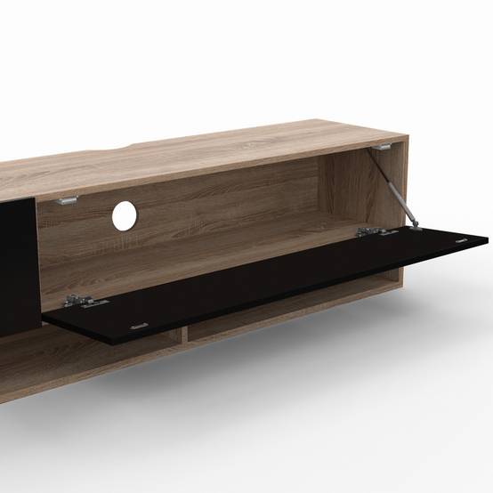Meuble TV 180 cm suspendu ELIO 2 portes avec étagère bois et noir - Image 6