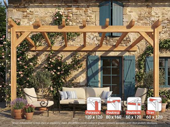 Pergola adossée en lamellé-collé Versailles 500 x 400 cm + 2 supports poteaux - Maderland - Image 2