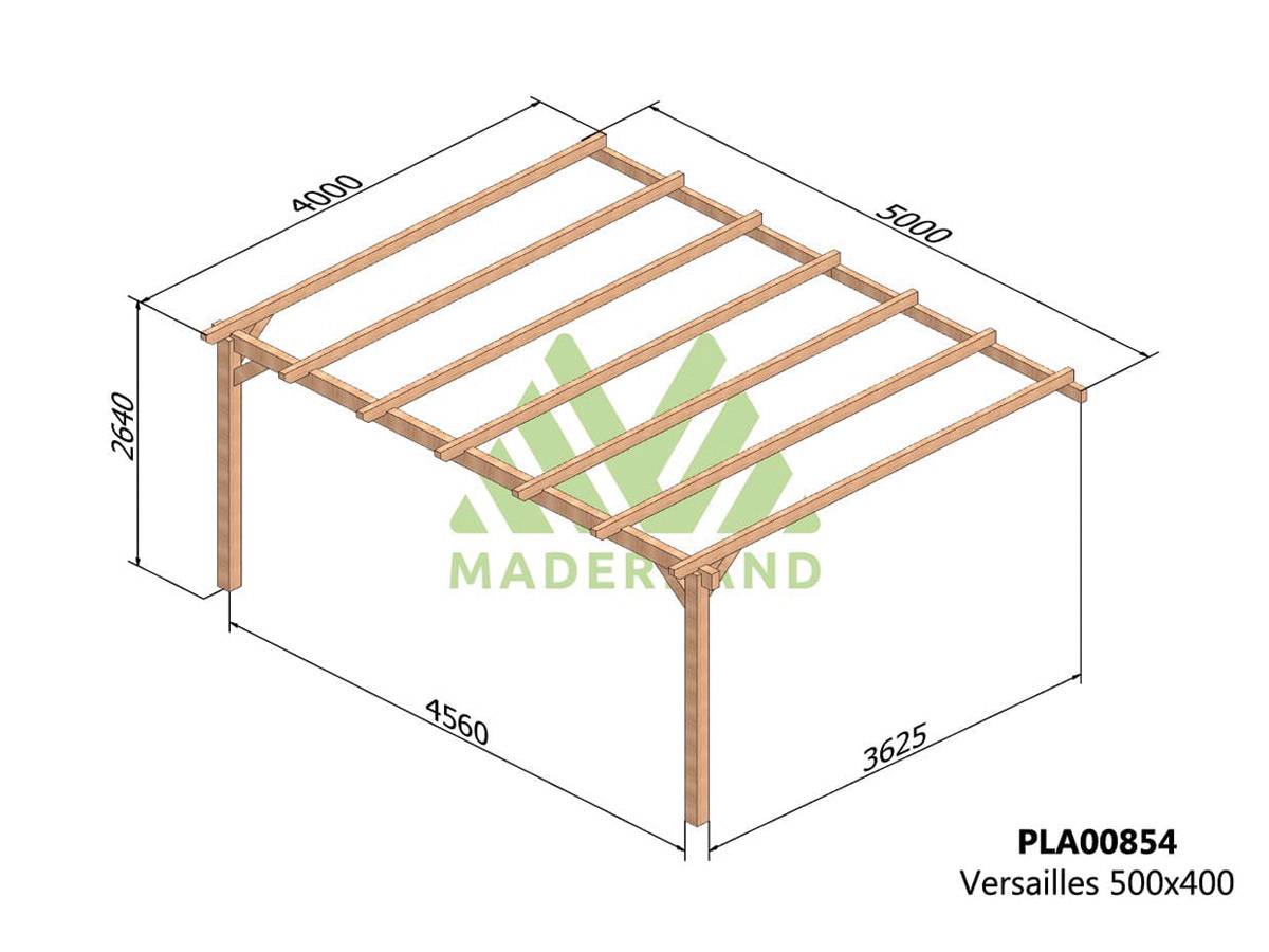 Pergola adossée en lamellé-collé Versailles 500 x 400 cm + 2 supports poteaux - Maderland - Image 3