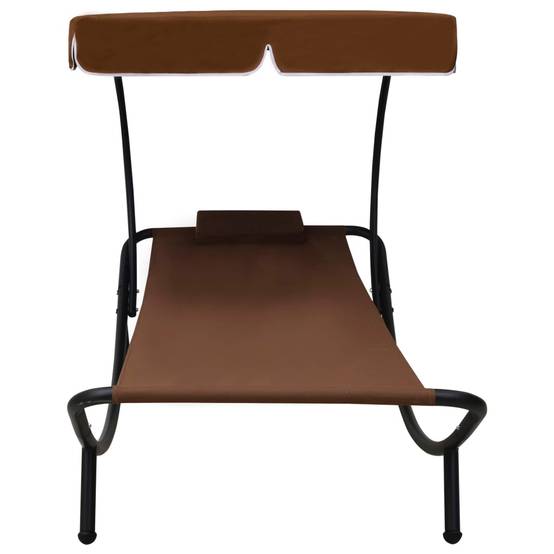 Lit de repos d'extérieur | Transat | Bain de soleil avec auvent et oreiller Marron - Image 4