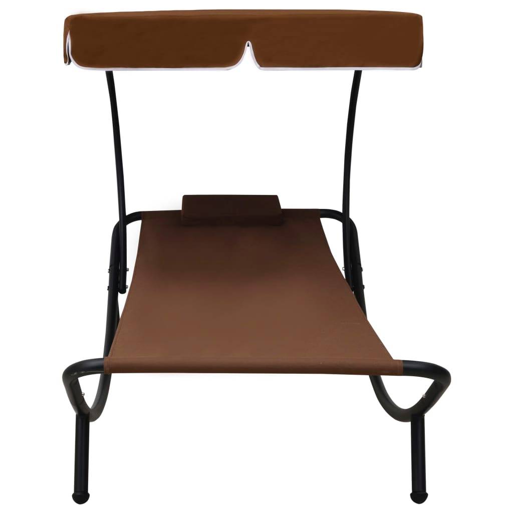 Lit de repos d'extérieur | Transat | Bain de soleil avec auvent et oreiller Marron - Image 4