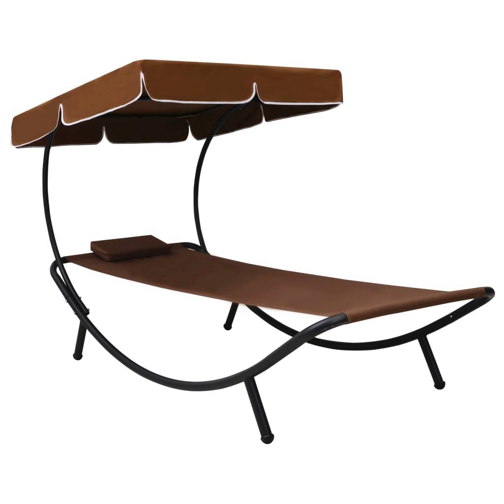 Lit de repos d'extérieur | Transat | Bain de soleil avec auvent et oreiller Marron - Image 2