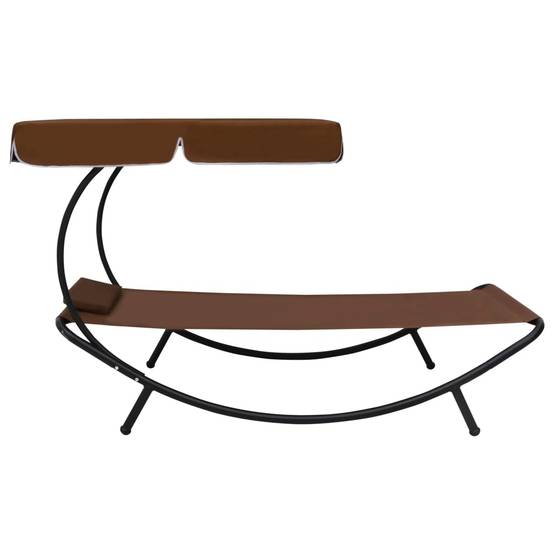 Lit de repos d'extérieur | Transat | Bain de soleil avec auvent et oreiller Marron - Image 1