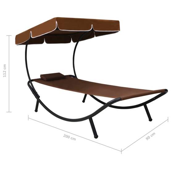Lit de repos d'extérieur | Transat | Bain de soleil avec auvent et oreiller Marron - Image 7
