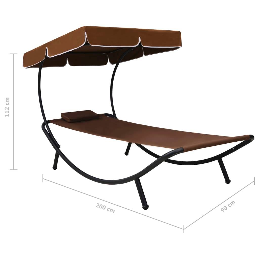 Lit de repos d'extérieur | Transat | Bain de soleil avec auvent et oreiller Marron - Image 7