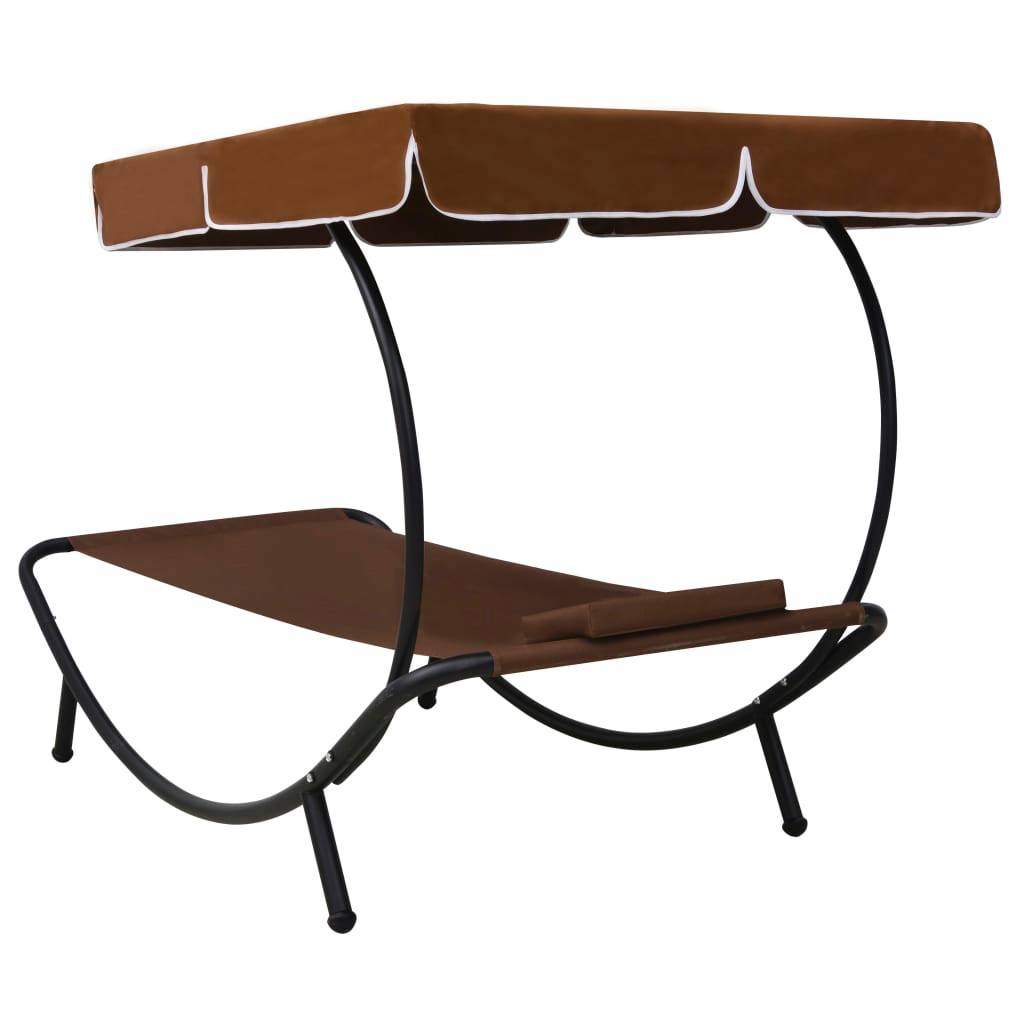Lit de repos d'extérieur | Transat | Bain de soleil avec auvent et oreiller Marron - Image 3