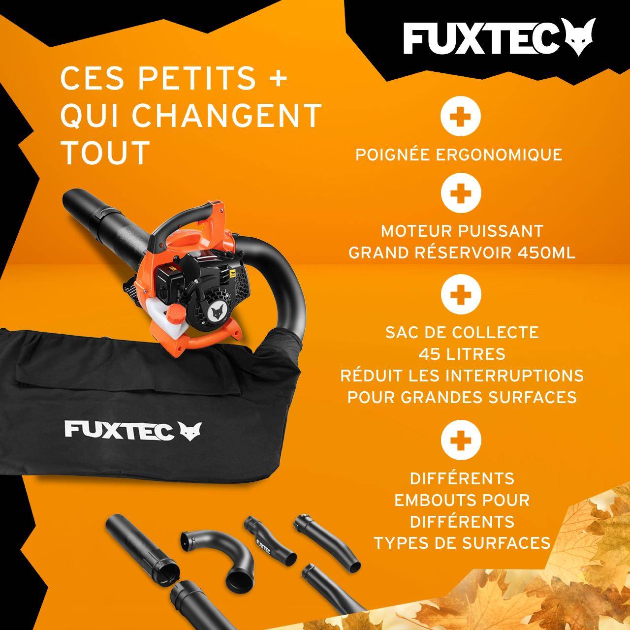 FUXTEC - Aspirateur de feuilles mortes thermique - FUXTEC FX-LBS126 - 26cm3 4en1 2 temps souffleur broyeur - Image 4