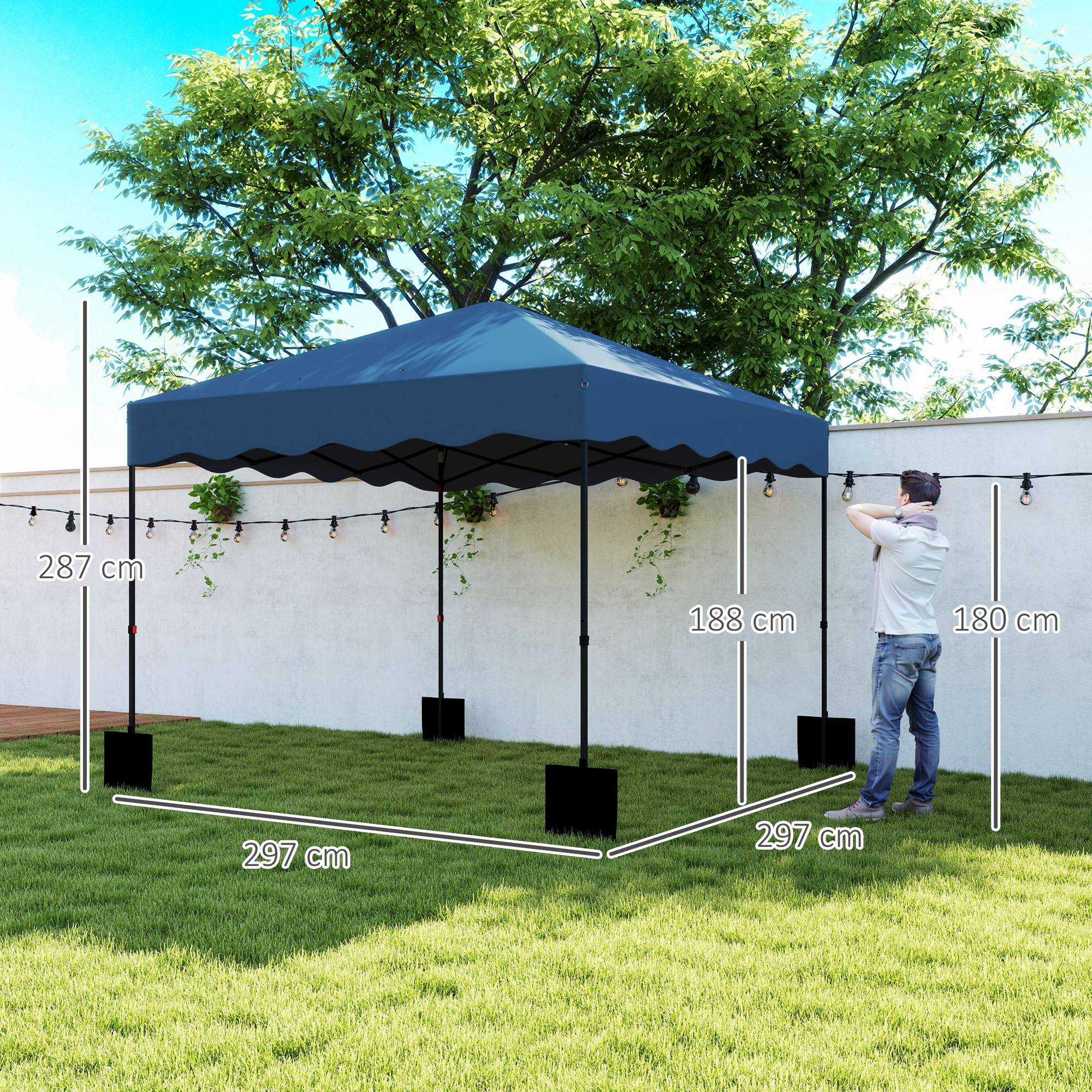 ComfortXL - Tonnelle pliante métal réception protection UV50+ 6-9 personnes 297 x 297 cm bleu foncé - ComfortXL Outdoor Living - Image 5