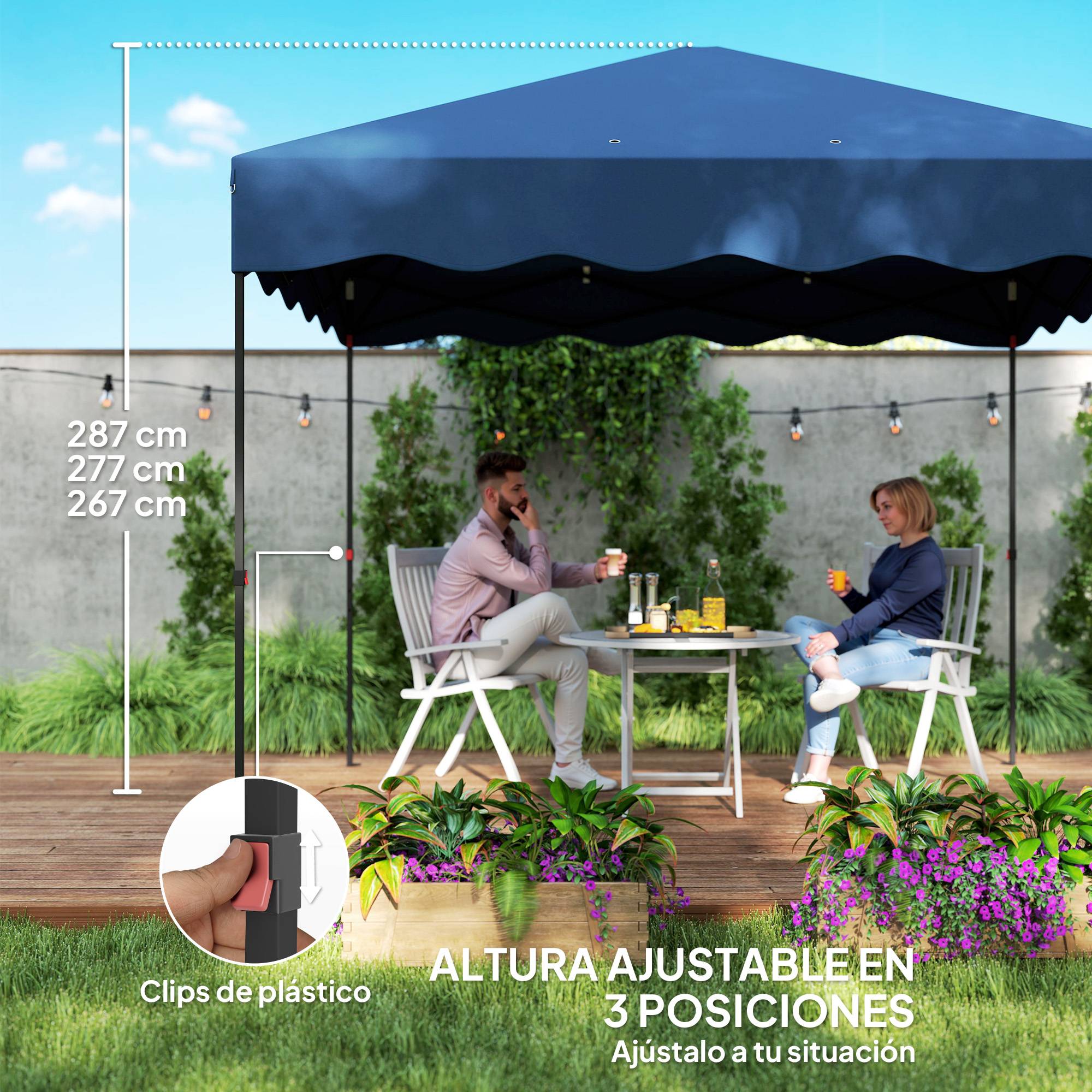 ComfortXL - Tonnelle pliante métal réception protection UV50+ 6-9 personnes 297 x 297 cm bleu foncé - ComfortXL Outdoor Living - Image 7