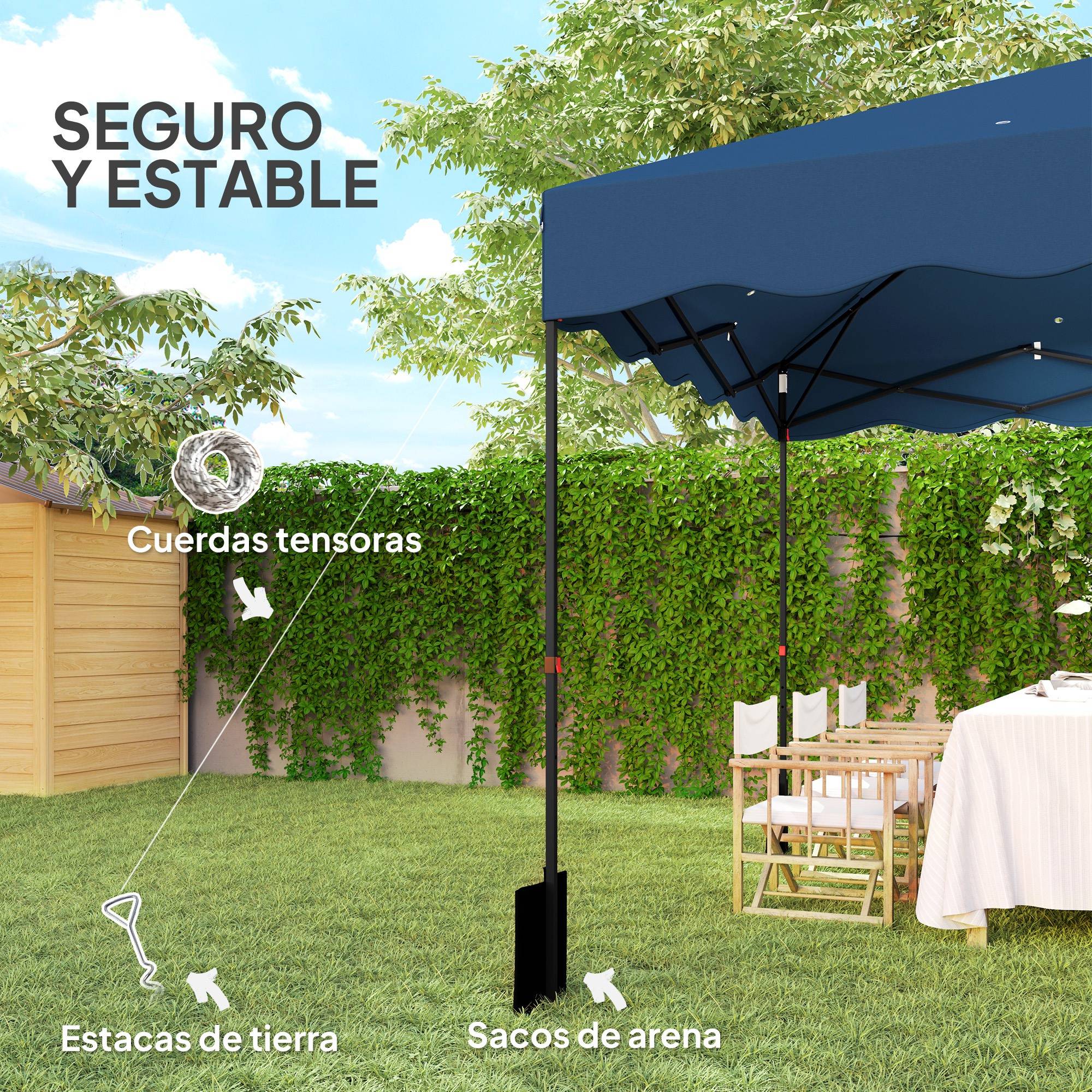 ComfortXL - Tonnelle pliante métal réception protection UV50+ 6-9 personnes 297 x 297 cm bleu foncé - ComfortXL Outdoor Living - Image 9