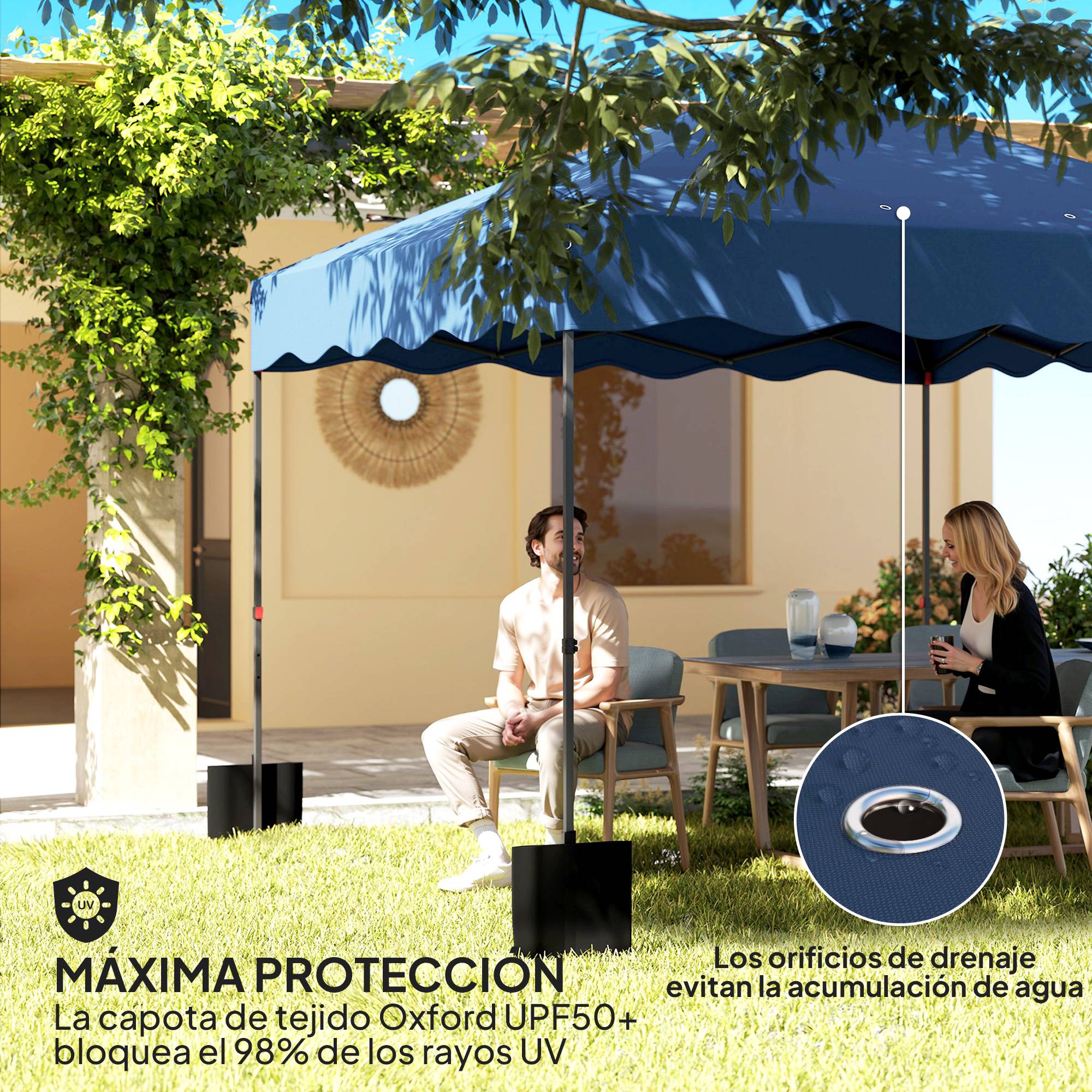 ComfortXL - Tonnelle pliante métal réception protection UV50+ 6-9 personnes 297 x 297 cm bleu foncé - ComfortXL Outdoor Living - Image 8