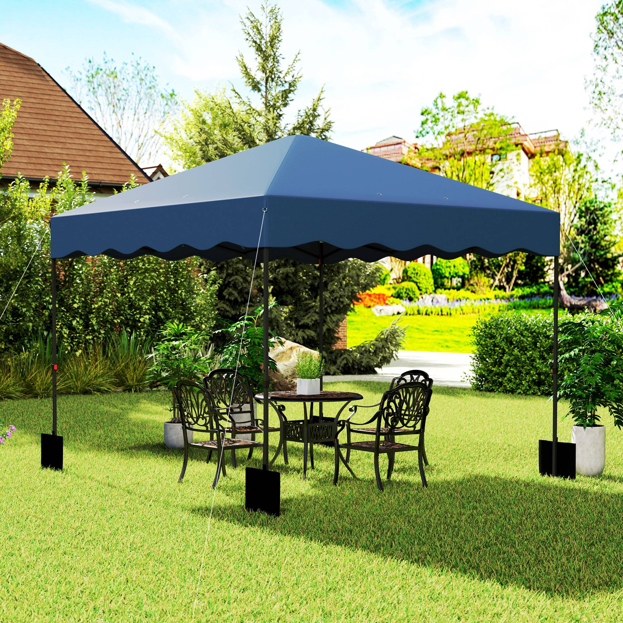 ComfortXL - Tonnelle pliante métal réception protection UV50+ 6-9 personnes 297 x 297 cm bleu foncé - ComfortXL Outdoor Living - Image 4