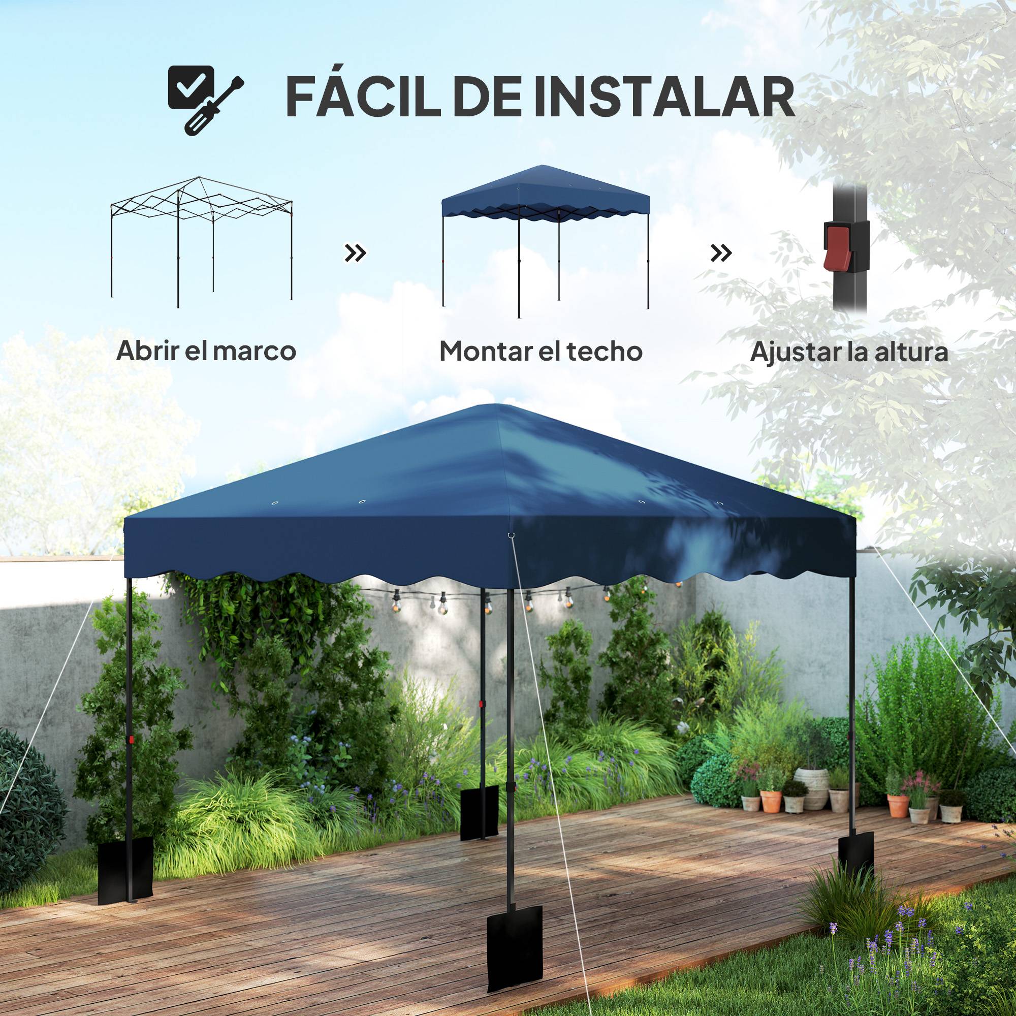 ComfortXL - Tonnelle pliante métal réception protection UV50+ 6-9 personnes 297 x 297 cm bleu foncé - ComfortXL Outdoor Living - Image 6