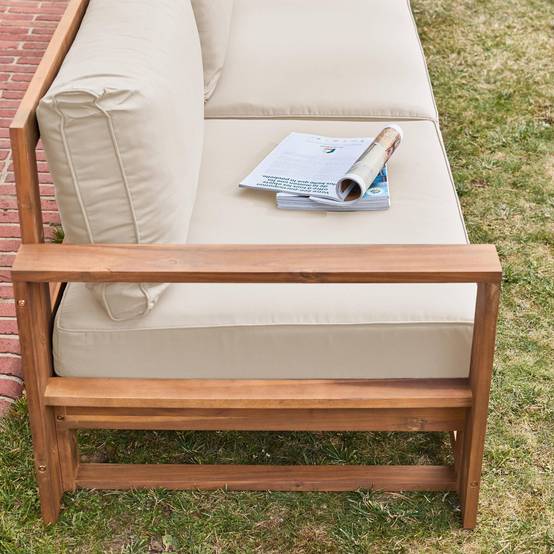 sweeek - Salon de jardin en bois 5 places - Mendoza - Coussins beige. acacia. 6 éléments modulables. design | sweeek - Image 5