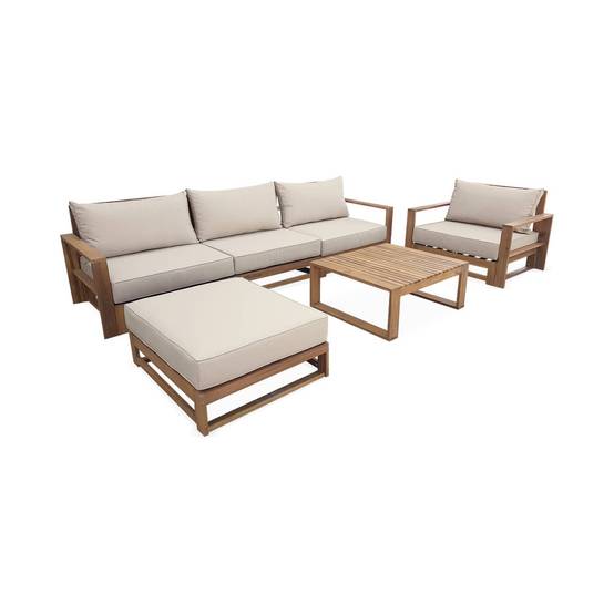 sweeek - Salon de jardin en bois 5 places - Mendoza - Coussins beige. acacia. 6 éléments modulables. design | sweeek - Image 2