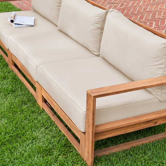 sweeek - Salon de jardin en bois 5 places - Mendoza - Coussins beige. acacia. 6 éléments modulables. design | sweeek - Image 6