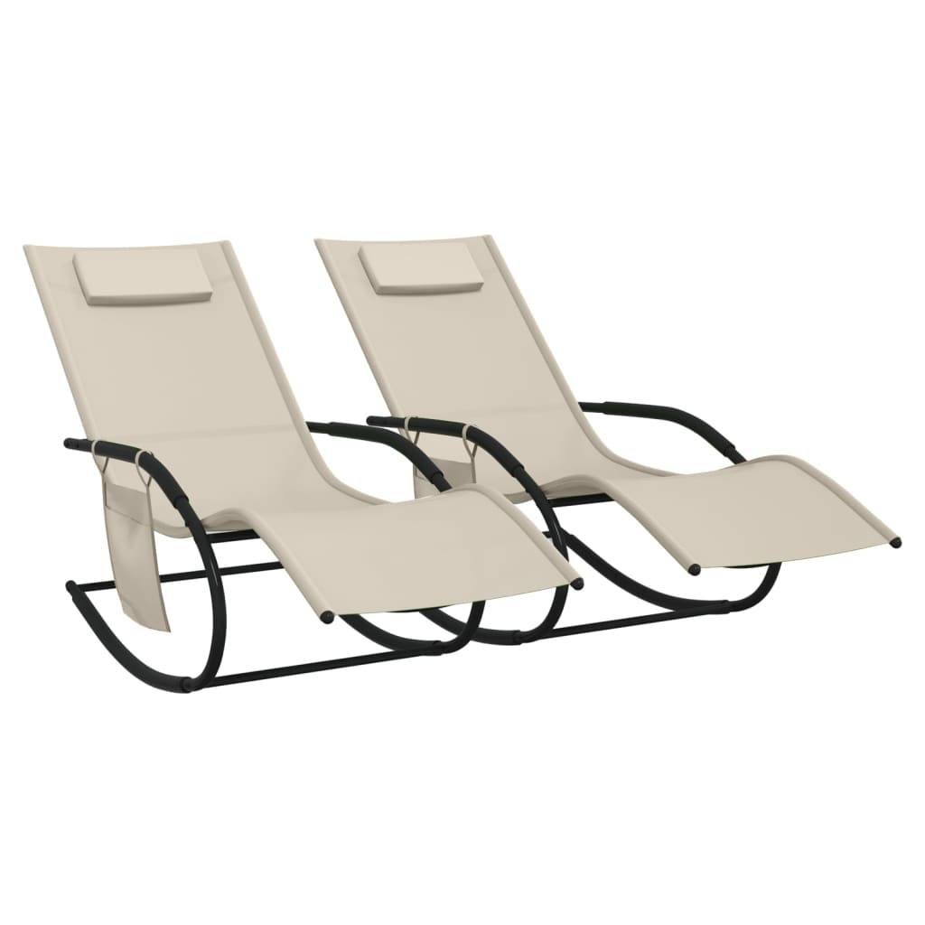 Helloshop26 - Lot de deux chaises longues à bascule acier et textilène crème - Image 1