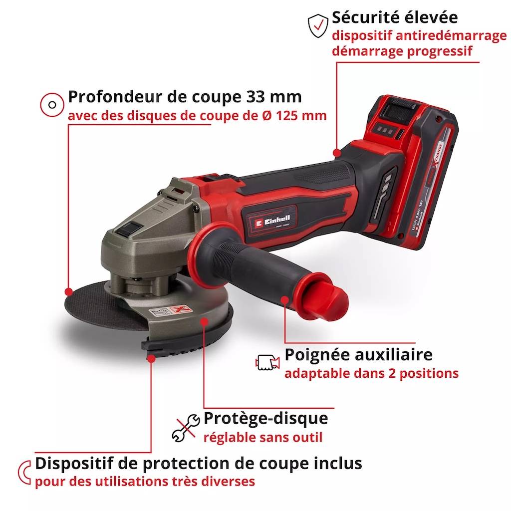 Einhell - Meuleuse d’angle sans fil – TE-AG 18/125-2 Li (1 x 4,0 Ah) – 18V – Ø125 mm Einhell - Image 3