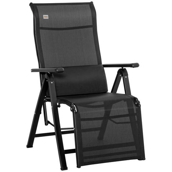 Outsunny - Chaise longue inclinable avec dossier réglable sur 9 positions, coussin lombaire - textilène - 70 x 65 x 111 cm - noir - Outsunny - Image 1
