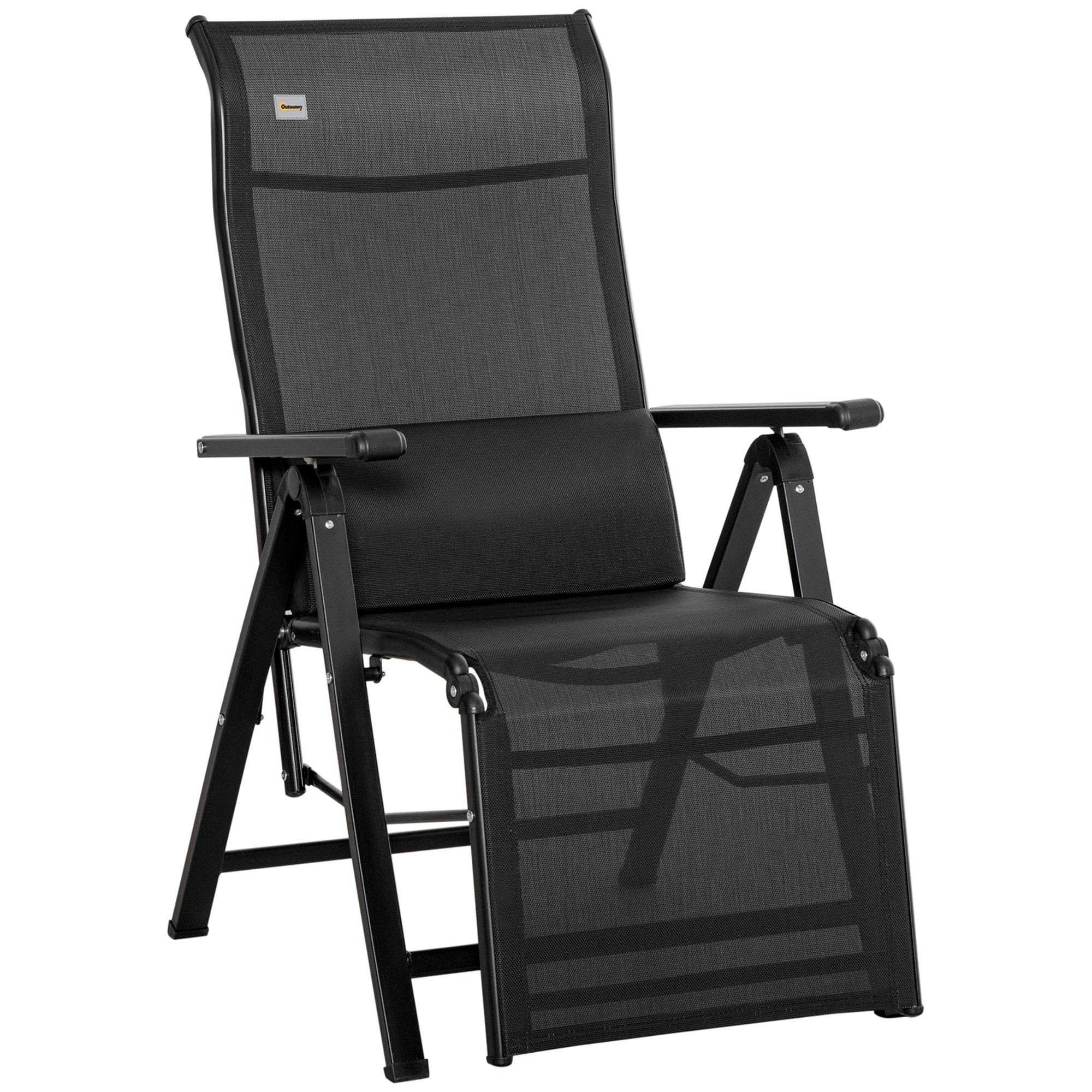 Outsunny - Chaise longue inclinable avec dossier réglable sur 9 positions, coussin lombaire - textilène - 70 x 65 x 111 cm - noir - Outsunny