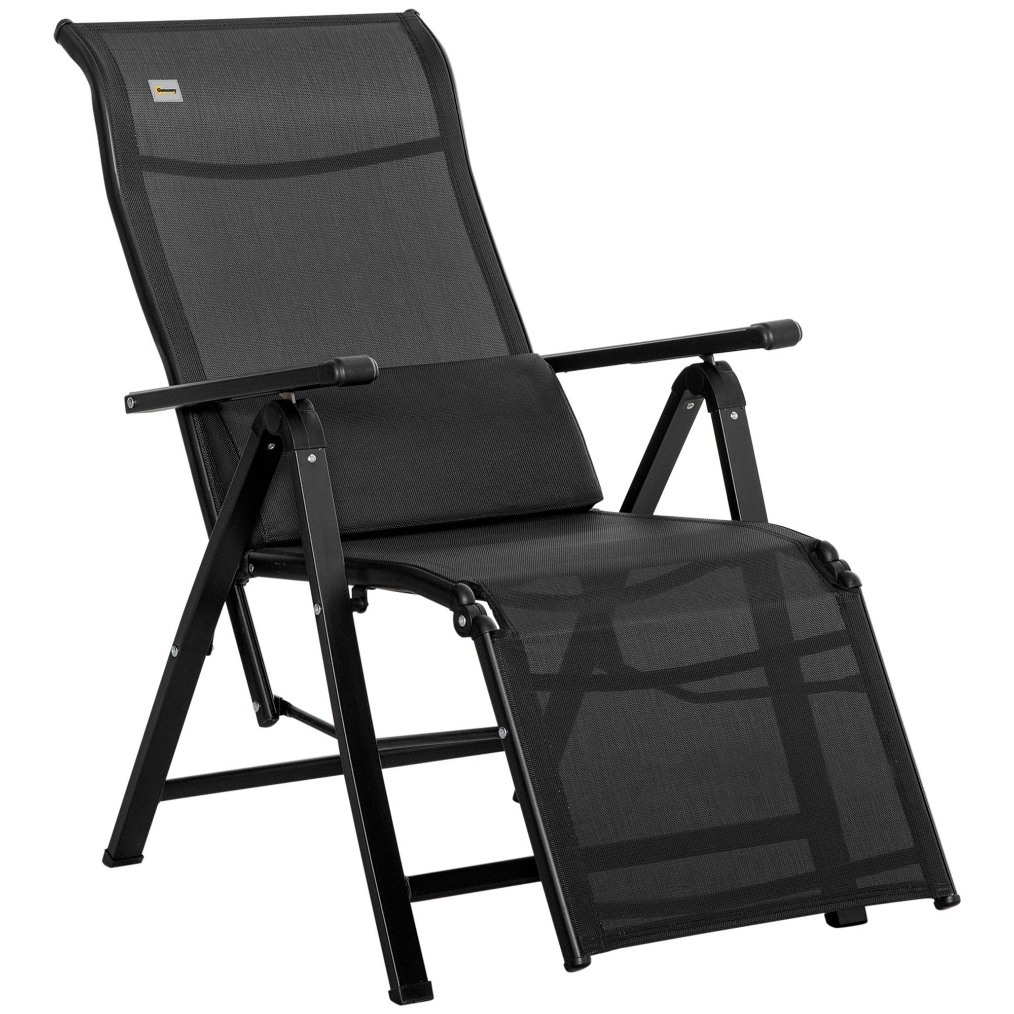Outsunny - Chaise longue inclinable avec dossier réglable sur 9 positions, coussin lombaire - textilène - 70 x 65 x 111 cm - noir - Outsunny - Image 5