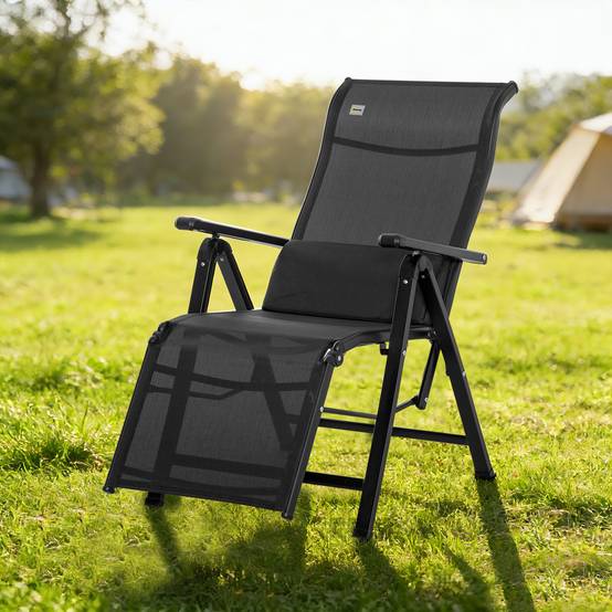 Outsunny - Chaise longue inclinable avec dossier réglable sur 9 positions, coussin lombaire - textilène - 70 x 65 x 111 cm - noir - Outsunny - Image 4