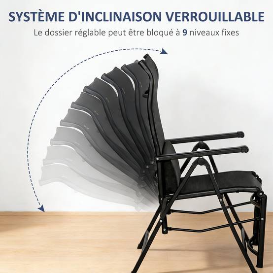 Outsunny - Chaise longue inclinable avec dossier réglable sur 9 positions, coussin lombaire - textilène - 70 x 65 x 111 cm - noir - Outsunny - Image 8