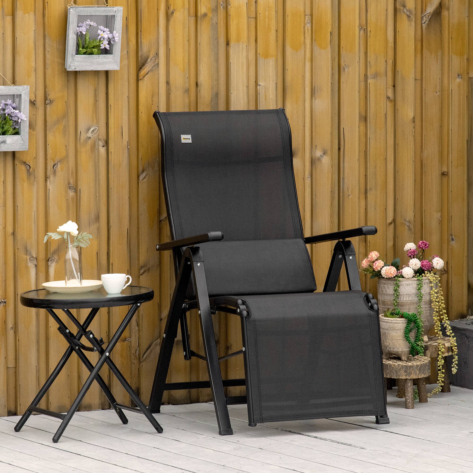Outsunny - Chaise longue inclinable avec dossier réglable sur 9 positions, coussin lombaire - textilène - 70 x 65 x 111 cm - noir - Outsunny - Image 2