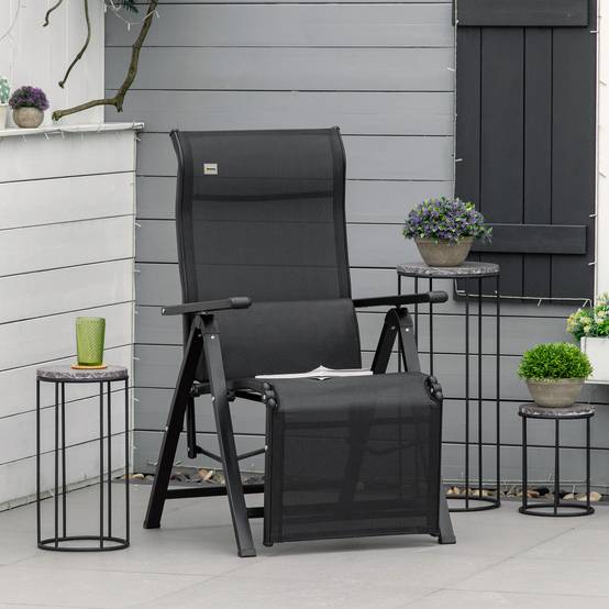 Outsunny - Chaise longue inclinable avec dossier réglable sur 9 positions, coussin lombaire - textilène - 70 x 65 x 111 cm - noir - Outsunny - Image 6