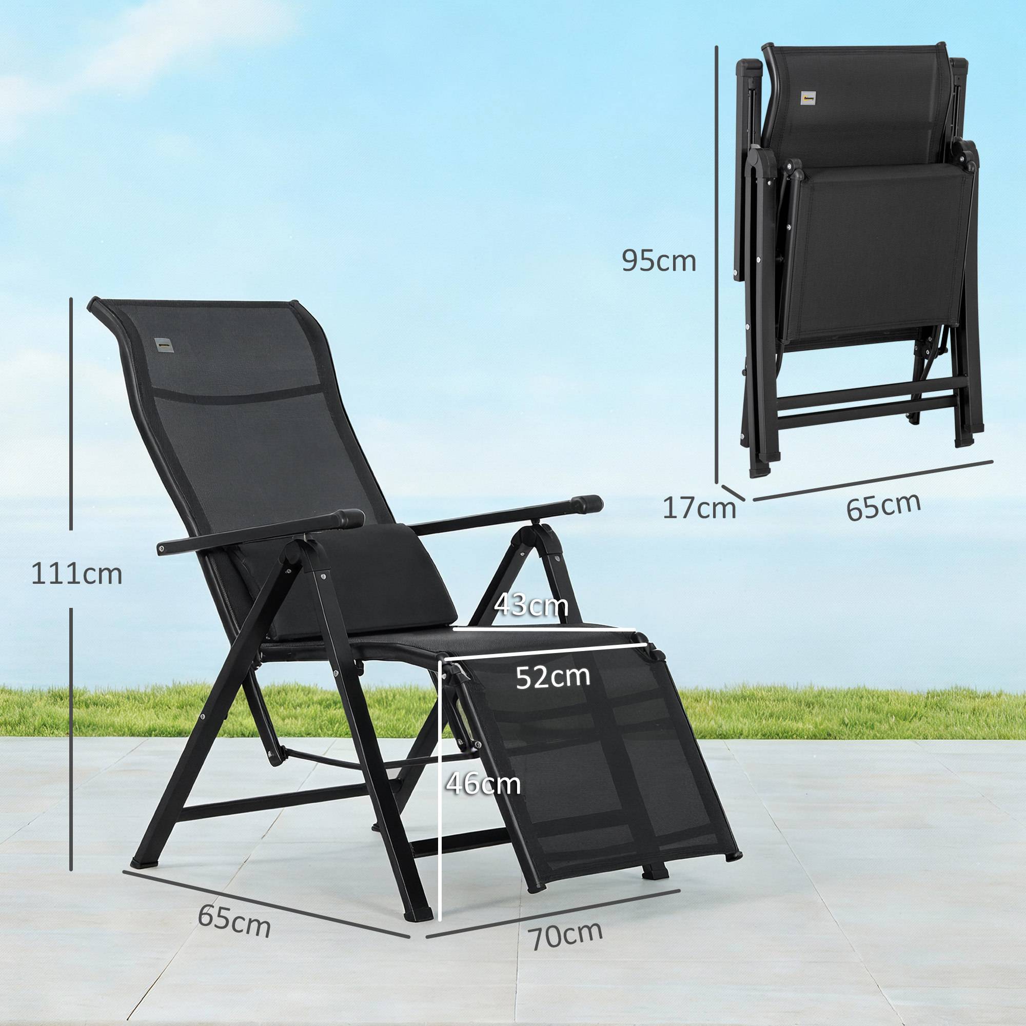 Outsunny - Chaise longue inclinable avec dossier réglable sur 9 positions, coussin lombaire - textilène - 70 x 65 x 111 cm - noir - Outsunny - Image 3